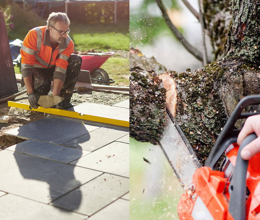 Galabau-Mitarbeiter bei Pflaster- und Gartenarbeiten